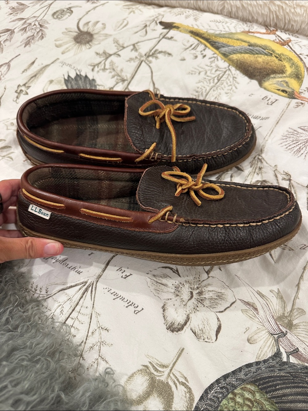 L.L. Bean Brown Leather Men’s Moccasin Slip-Ons with Tan Laces